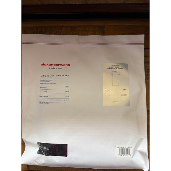 Alexander Wang Dress Women's Large Black Micro Ribbed Short Sleeve Crewneck Mini - Picture 6 of 7